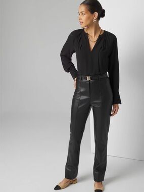 White House Black Market Black Faux Leather Straight-Leg Pants